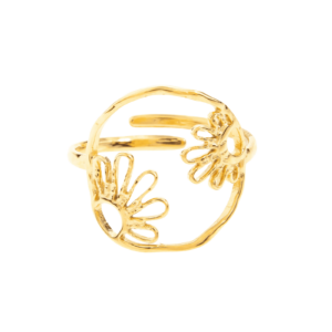 Anillo Dorado Ajustable de Acero Waterproof con Diseño Redondo y Flores Internas