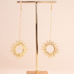 Pendientes Largos de Cadena Fina con Sol Grande en Acero Dorado y Plateado - Elegancia Radiante