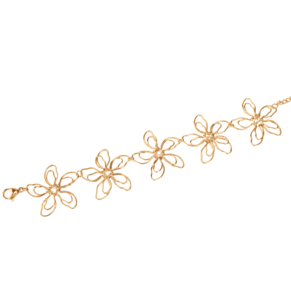 Pulsera Dorada de Flores de Acero - Elegancia Floral