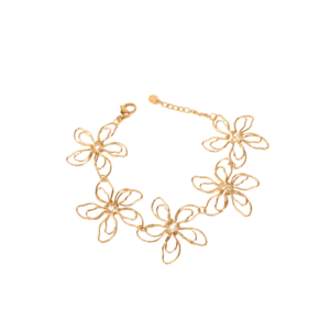 Pulsera Dorada de Flores de Acero - Elegancia Floral