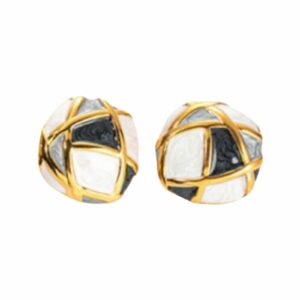 Pendientes vintage de acero en forma de esfera, con detalles en dorado, negro, blanco y verde, hipoalergénicos y resistentes al agua.