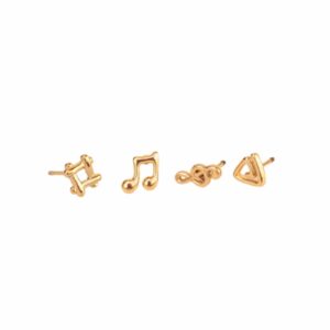 Pendientes dorados mini de notas musicales en acero, ligeros, resistentes al agua y hipoalergénicos.