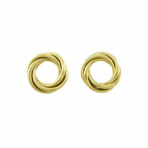 Pendiente botón circular de acero inoxidable dorado con diseño vintage de círculos entrelazados, ligero y resistente al agua e hipoalergénicos.